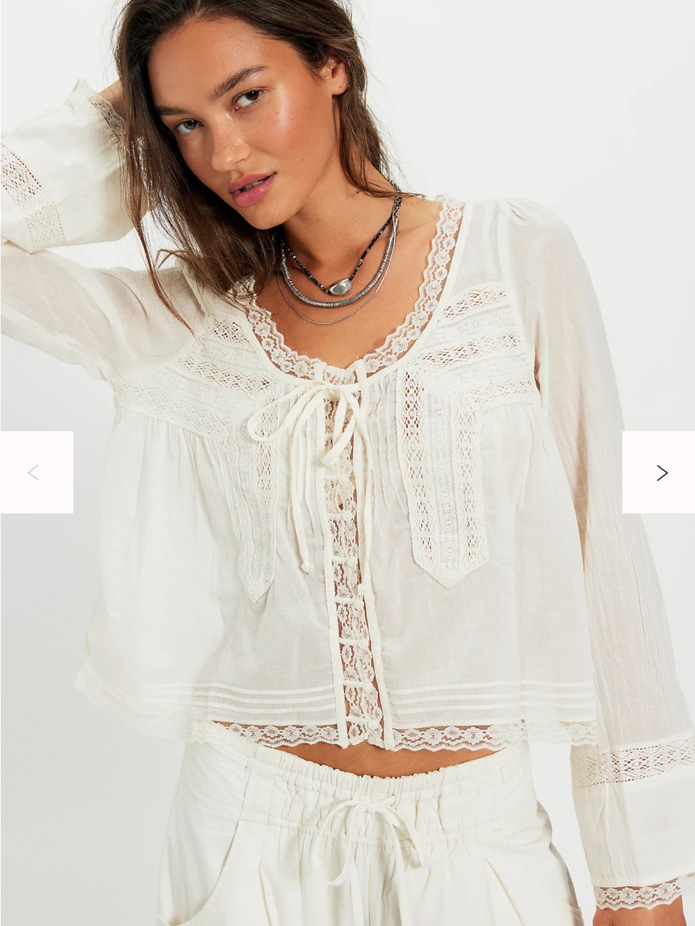 Free People Forevermore Lace-Trim Ivory Peasant Blouse